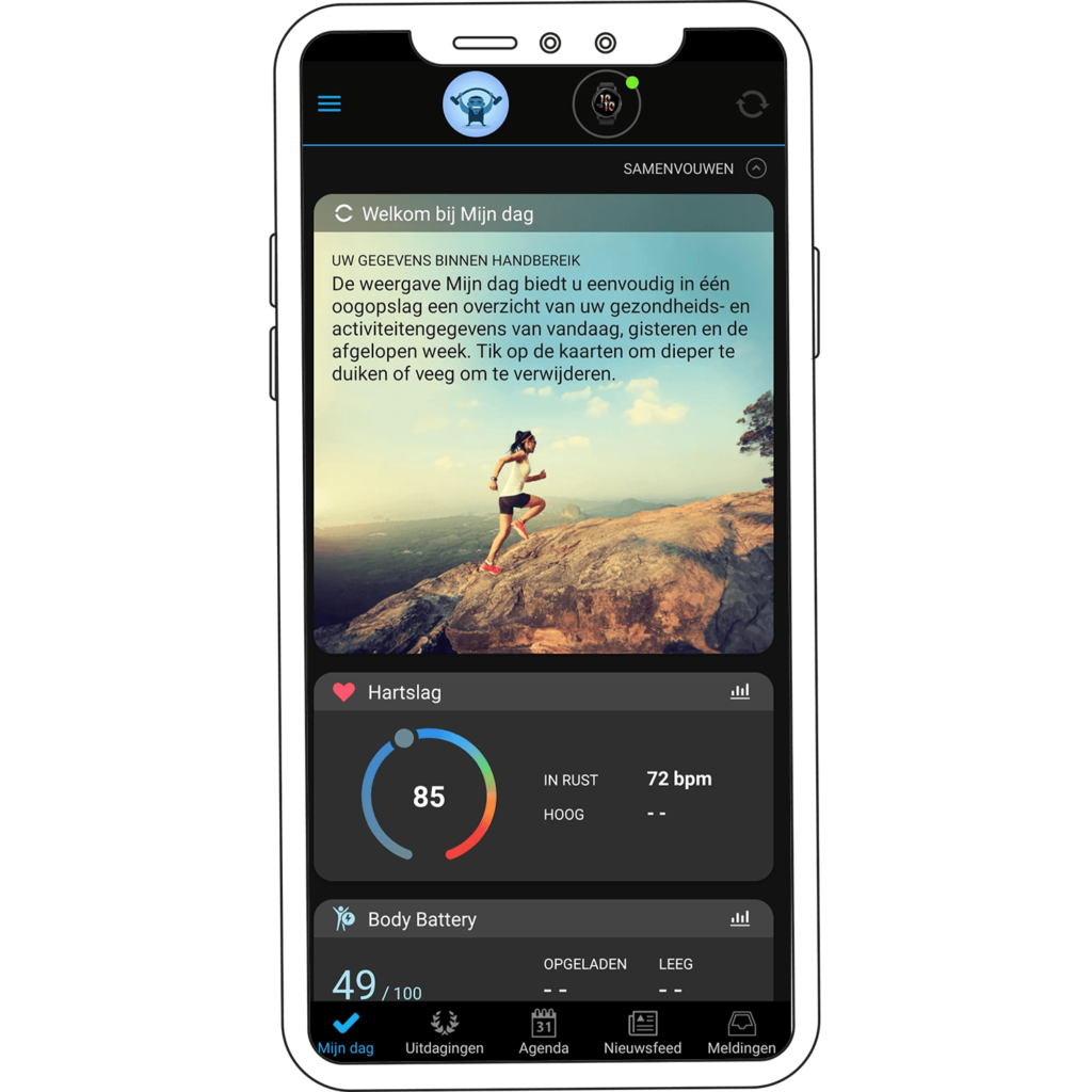Startscherm Garmin Connect app